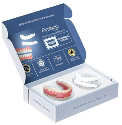 GXGM Ensemble de dentier en silicone,ensemble de prothèses dentaires,prothèses dentaires en silicone,dents supérieures et inférieures,1 Paire