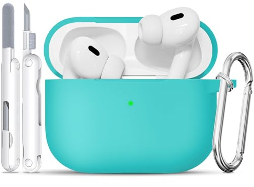 TNSNK für AirPods Pro 2nd/1st Hülle (2023/2022/2019), Silikon Stoßfeste Schutzhülle mit Clean Kit & Keychain, Support Wireless Charging - Mint Green