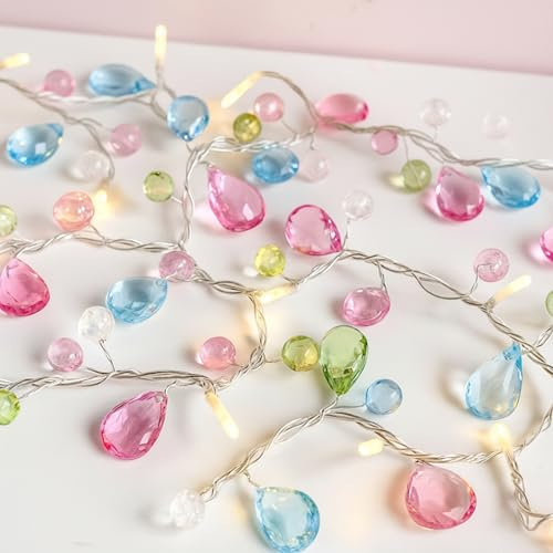2 Pack Christmas Pastel Fairy String Light 5.4 ft Acrylic Gem Battery Operated String Light Pastel Garland Colorful Diamond LED Warm White Twinkle Party Decor for Xmas Tree Bedroom Whimsical