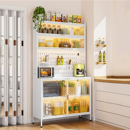 JKJZSALJ Support De Rangement pour Micro-Ondes À 6 Niveaux, Meuble De Cuisine Réglable en Métal avec Plateau De Table, Grande Unité De Rangement Noire pour La Cuisine À Domicile, Blanc, 60 Cm