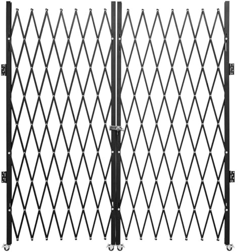 Puerta de seguridad plegable simple/doble, puerta de barricada extensible con ruedas giratorias y cerradura con llave para garaje, patio o entrada de vehículos.(Double 2x3m)