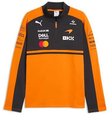 PUMA McLaren F1 2026 Herren Team Half-Zip Pullover - Orange | 2026 Team-Sweatshirt mit halbem Reißverschlusskragen, Alle neuesten McLaren Formel-1-Team- und Partnerlogos