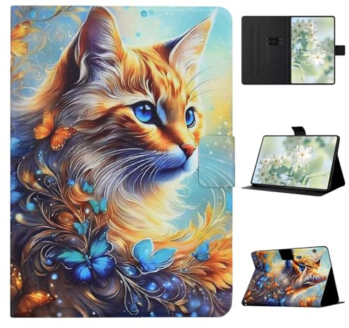 Vaitasy Custodia per Huawei Mediapad T5 10.1 Pollici 2018 | Flip Portafoglio Cover con Pencil Holder Tablet Custodia per Huawei Mediapad T5 10.1 - Farfalla e gatto