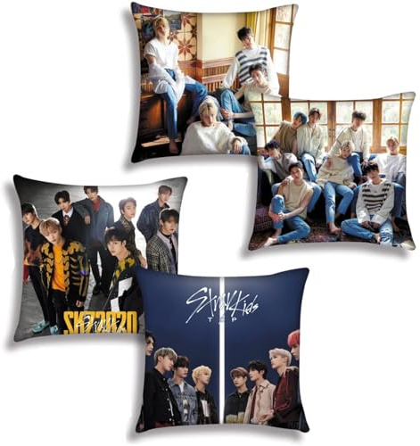 GDQQOYWQT 2-teiliges Stray Kids kurzes Plüsch-Kissenbezug-Set für Geschenke, 45 x 45 cm quadratische Kissenhülle für Sofa, Schlafzimmer, Auto