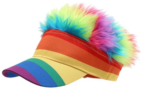 Lustige Sonnenblende mit Haaren Regenbogen Cappy Bunte Perücke Kappe Verstellbar Baseball Cap Fake Haare Kopfbedeckung für Karneval Fasching Party Festival WM Fanartikel