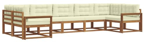 vidaXL Outdoor-Sofagarnitur mit Kissen 7 pcs Natur und Creme, Modernes Outdoor-Sofa-Set, stylische Gartenmöbel, Lounge-Sitzgruppe für Garten und Poolbereich zum Entspannen