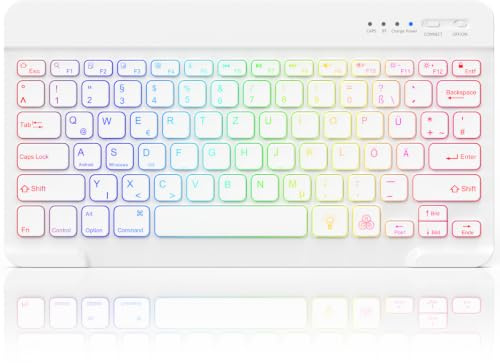 NEWCOO Bluetooth Tastatur mit Hintergrundbeleuchtung in 7 Farben | Bluetooth Tastatur Portable Wireless Keyboard for iPhone, iPad, Samsung, Lenovo, Huawei, Kompatibel Windows, Android, IOS