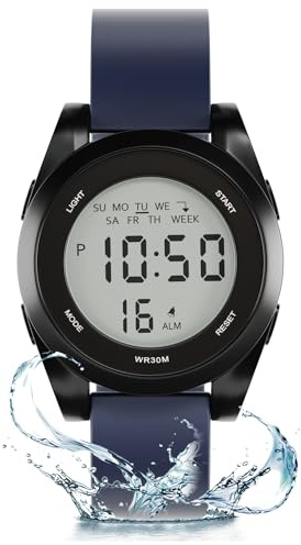 GUUMUXIN wasserdichte Armbanduhr, 12/24H, Stoppuhr, Wecker, Datum | Ultradünnes Gehäuse 8 mm, kratzfestes Mineralglas, Weiches Silikonband,30 Sek.Monat, 30M Wasserdicht