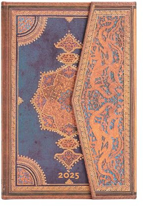 Paperblanks 12-Monatskalender 2025, Safawidisch Indigo, Mini, Horizontal, mit Klappumschlag