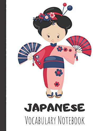 Japanese Vocabulary Notebook: Split page layout New vocabulary words go in one column and the mother tongue translation in the other Pink purple kimono