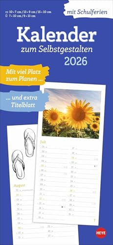 Kalender zum Selbstgestalten 2026: Blanko-Kalender zum Basteln mit extra Titelblatt für Ihr persönliches Kalender-Kunstwerk. Foto- und Bastelkalender 2026. 16 x 34 cm. (Foto-/Bastelkalender Heye)