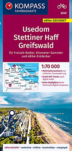 KOMPASS Fahrradkarte 3349 Usedom, Stettiner Haff, Greifswald 1:70.000: reiß- und wetterfest mit Extra Stadtplänen