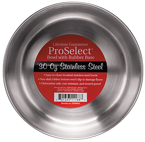 Pro Select Stainless Steel Dog Bowl with Rubber Base Sizes Vary (1 Pack), 30 OZ