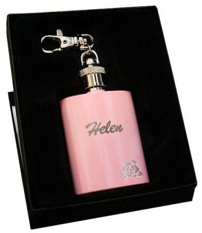 Personalised Pink Keyring Hip Flask Gift