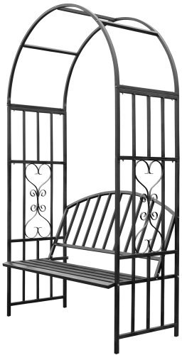 Jago Metal Rose Arch with Bench - Powder Coated Steel, 114/205/50cm, Black - Climbing Plants Support, Garden Trellis, Archway
