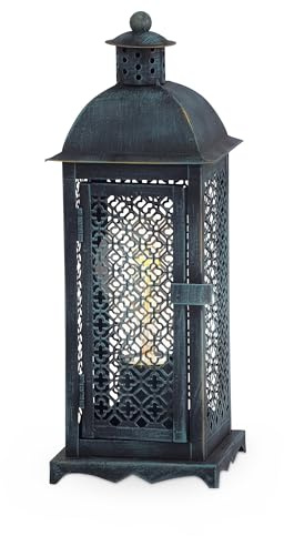 EGLO Tischlampe Winsham, Tischleuchte Laterne | Nachttischlampe aus Metall in Grün-Patina, orientalische Deko Lampe für Wohnzimmer, Schlafzimmer und Flur, E27 Fassung