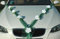 Organza M Auto Schmuck Braut Paar Rose Deko Dekoration Autoschmuck Hochzeit Car Auto Wedding Deko (Reinweiß/Grun)