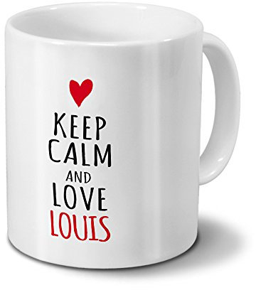 Tasse mit Namen Louis - Motiv KEEP CALM - Namenstasse, Kaffeebecher, Mug, Becher, Kaffeetasse - Farbe Weiß