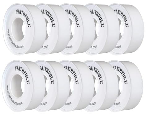 Faithfull TAPEPTF10 12M x 12mm White PTFE Tape Pack of 10 Rolls
