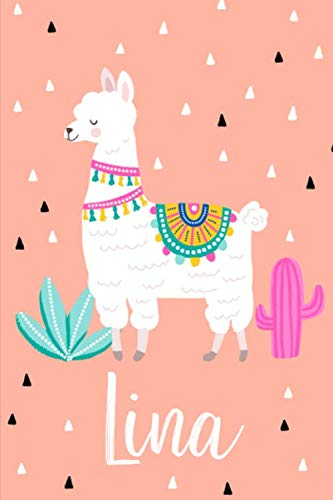 Lina: Personalisiertes Design Notizbuch Alpaka Lama 120 linierte Seiten ( ca.DIN A5 ) , perfekte Geschenkidee - für die Schule,Weihnachten Notizbuch mit Name