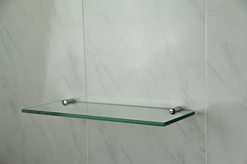Estante de vidrio con acabado cromado, 300 x 100 mm, dos soportes de seguridad