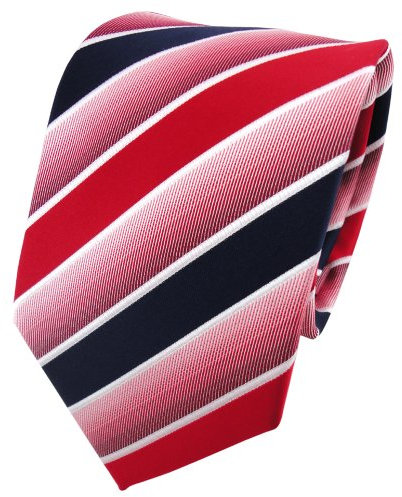 TigerTie Designer Krawatte in rot knallrot dunkelblau weiß gestreift