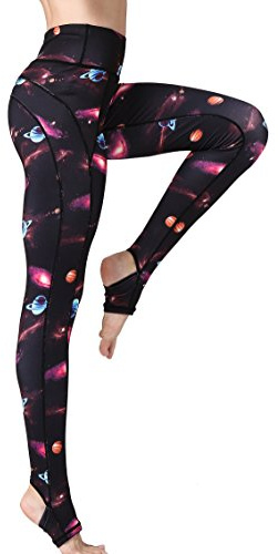FLYILY Femme Sports Leggings Star Impression Workout Collants Stretch Fitness Yoga Pantalon,S,Noirsky