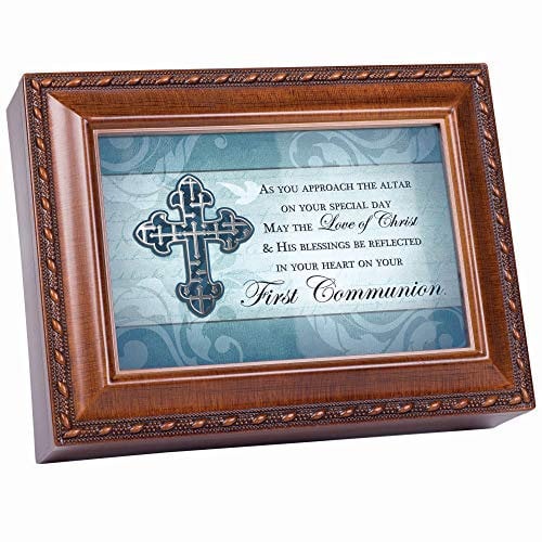 Cottage Garden Love of Christ Blessing Your First Communion, Holzmaserung, Schmuckkästchen spielt Ave Maria