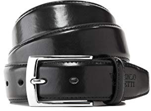 Vincenzo Boretti Herren-Gürtel mit silberfarbener Dornschließe, glänzendes Leder, 35 mm Breite schwarz 95 cm