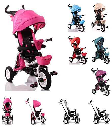 Byox Tricycle Flexy Lux 3 in 1 Dreirad, klappbar, Gummireifen, drehbarer Sitz pink