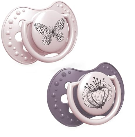 LOVI Silikon Schnuller dynamisch Botanic 2 St. Schützt den Saugreflex, Stillen sicher, Biss und Sprechen sicher, Antiallergisch (Rosa Girl, 6-18 m)
