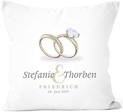 SpecialMe® personalisierbare Kissen-Hülle zur Hochzeit Ringe mit eigenen Vornamen Nachname Datum Hochzeitsgeschenk weiß Unisize