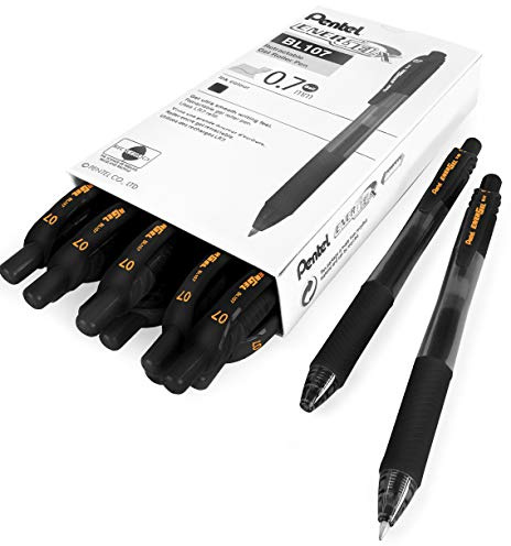 Pentel - Energel X BL107 Retractable Gel Rollerball Pens - 0.7mm - Black Ink - Pack of 12