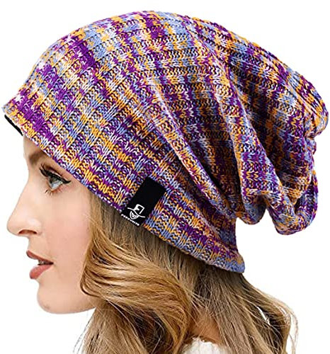 VECRY Damen Lässige Mütze Stricken Baskenmütze Gerippte Schädelkappe Winter Sommer Hüte (Multi Lila)