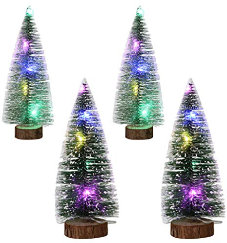 TOYANDONA 4 Stücke Künstlicher Weihnachtsbaum mit Schnee Mini Tannenbaum LED Christbaum Weihnachtsschmuck Tischdeko Weihnachtsdeko Baum