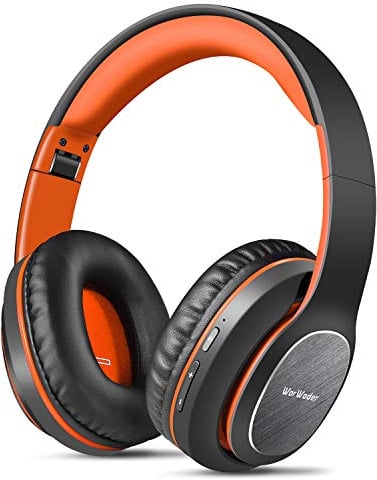 WorWoder Wireless Headphones Over Ear, 80 Hours Playtime Bluetooth Headphones, Hi-Fi Stereo Sound with Microphone, Lightweight Headset with Deep Bass for Travel Work PC Cellphone(Black-Orange)