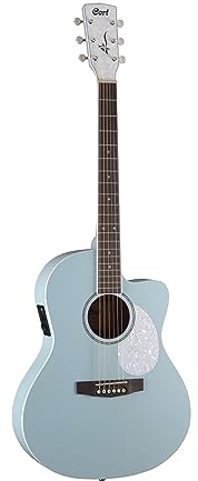 Cort Jade Classic – Elektroakustische Gitarre JADE Serie – Himmelblau mit offenporigen Poren (+ Tasche)