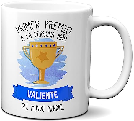 Taza Primer Premio A La Persona Mas Valiente del Mundo Mundial - Tazas de cerámica para Regalar En Cumpleaños para Chico Chica Amigos 330ml.