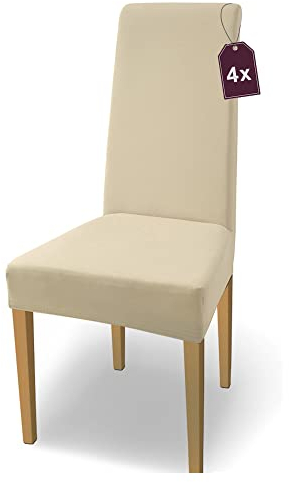 SCHEFFLER-Home Natalie Stretch Stuhlhussen Baumwolle Creme-Natur 4er Set - Stuhlüberzug/Stuhlabdeckung für Schwingstühle - Waschbar, Eleganter Spann-Stuhlüberzug Hochlehner