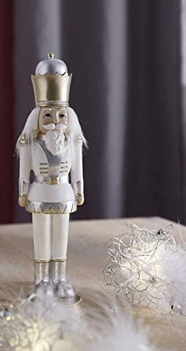 Bollweg Nussknacker König H. 23cm Steingut Weihnachten Deko Figur weiß/Silber/Gold