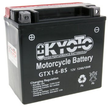 Batteria moto Kyoto GTX14-BS (YTX14-BS) - Pronta all'uso - 12 V 12 Ah - Dimensioni: 150 x 87 x 147 mm compatibile con BMW F 800 R 2009