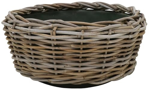 Klocke Dekorationsbedarf Rattan Pflanzkorb mit Einsatz - Handgeflochtener Pflanzkübel für Innen & Außen - Robuste Pflanzschale für Terrasse, Garten & Wohnbereich - Naturlook (⌀ 42 cm - H: 18 cm)