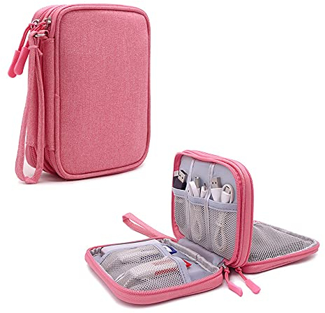 Hosoncovy Double Layer 2.5 Inch Hard Drive Case Carrying Case Travel Case Hard Drive Storage Bag USB Flash Drive Organizer Case for Two 2.5 inch WD Western My Passport Seagate Samsung (Pink)