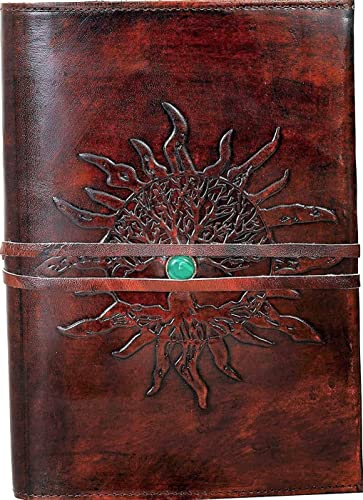 Leder-Tagebuch, nachfüllbar, liniertes Papier, Motiv: Sonne, Baum des Lebens, handgefertigtes Leder-Tagebuch, Tagebuch/gebundenes Tagesnotizblock für Männer und Frauen