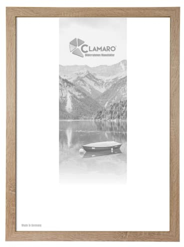 CLAMARO 'Collage' Bilderrahmen 50x70 handgefertigt nach Maß | Eiche Sonoma | Moderner eckiger MDF Holzbilderrahmen inkl. Acrylglas, Rückwand und Aufhänger (querformat & Hochformat)