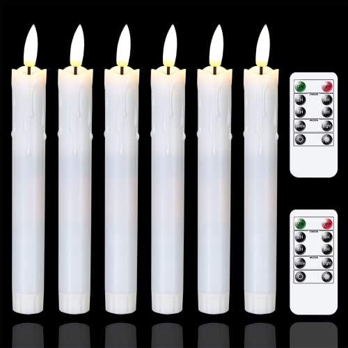 Mavandes LED Stabkerzen mit Timerfunktion und Zwei Fernbedienung,19 x 2,2cm 6 Stück Weiß Kunststoff Flammenlose Batteriebetrieben Kerzen,Langanhaltend,Einstellbare Helligkeit