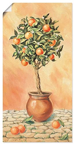ARTland Poster Kunstdruck Wandposter Bild ohne Rahmen 20x40 cm Hochformat Botanik Pflanzen Topfpflanze Malerei Orange T5HX Orangenbaum I