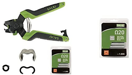 SALKI Pack Grapadora Cercas con Cargador FSK20C - Grapadora para Vallas con Cortador de Alambre + Blíster de 1000 Grapas Ω20 Galvanizadas & 0111220 Grapa Galvanizada Omega 20 Para Anillado De Cercas