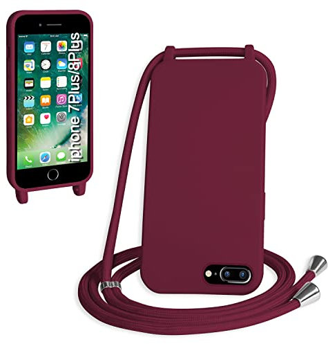 WenBaby Handykette für iPhone 6/7/8 Plus Hülle mit Band,Handyhülle mit Schnur zum Umhängen Silikon Seil Necklace Schutzhülle mit Kordel Tasche Case TPU Bumper für iPhone 6/7/8 Plus- Rot