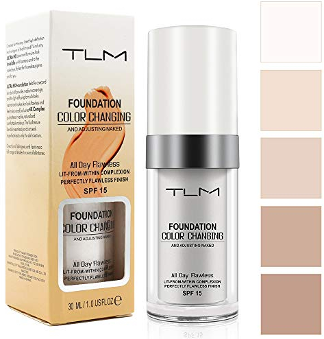 TLM Farbwechselnde Foundation, Concealer Abdeckung Makelloses Color Changing Foundation Warmen Hautton Grundierung, Feuchtigkeitsspendende natürlich Flüssige Make up Basis Nude Concealer mit SPF